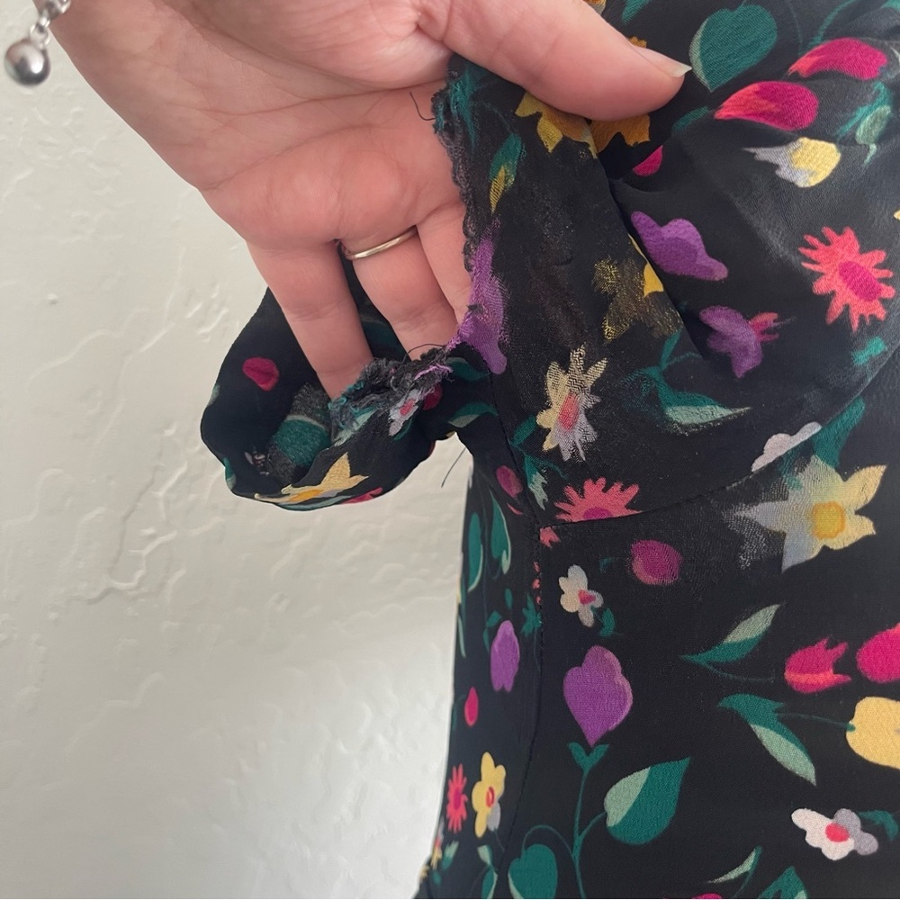 Vintage 1990s Betsey Johnson Black Floral Mini Dress Button Front Womens Size XS - Picture 9 of 10